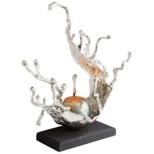 Aqueous Candleholder | Nickel And Blue Mist Glass