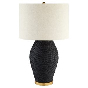 Rotin Table Lamp | Black | Antique Brass | White
